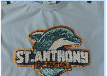 St. Anthony of Padua Sequin Dolphin Spirit Shirt - Light Blue - Adult