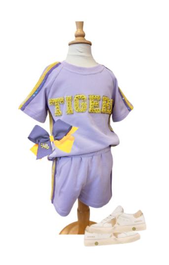 "TIGERS" Sequin and Crystal Set - Lavender & Yellow